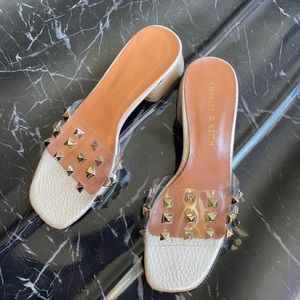 Charles & Keith women high heels glitter, transparent strap, silver nail